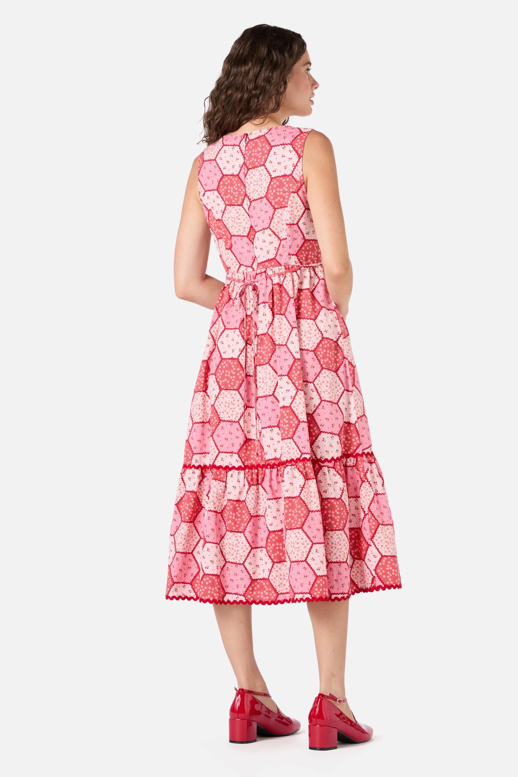  Patchwork Tiered Midi Dress