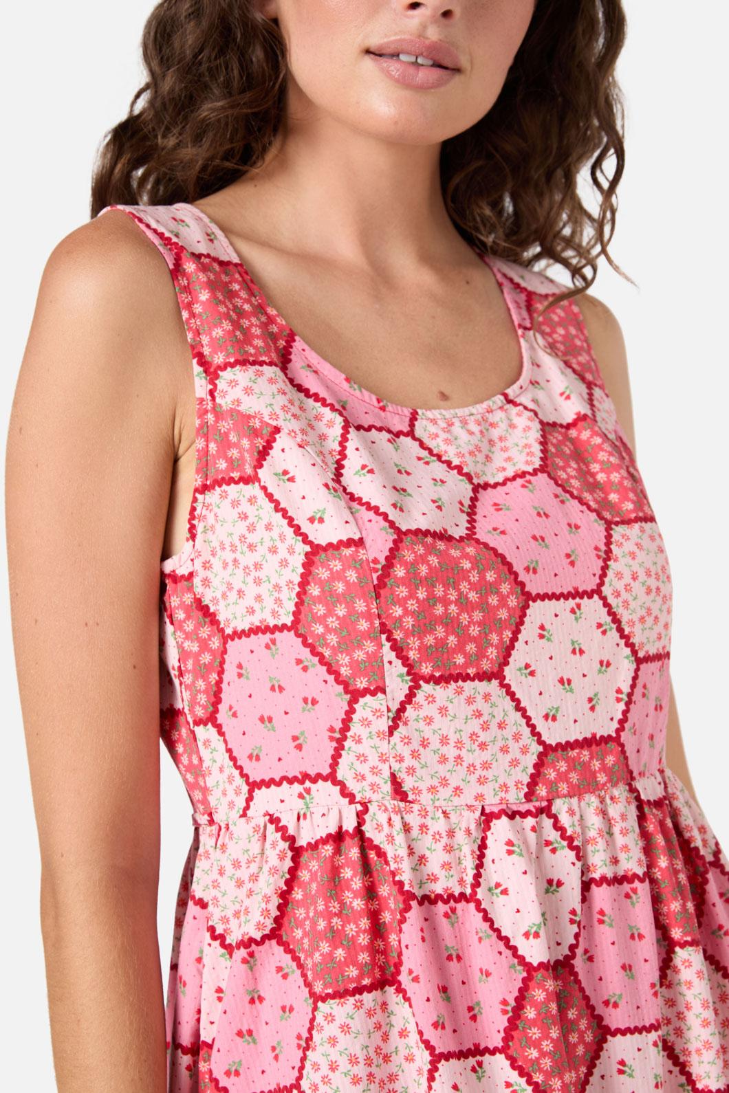  Patchwork Tiered Midi Dress