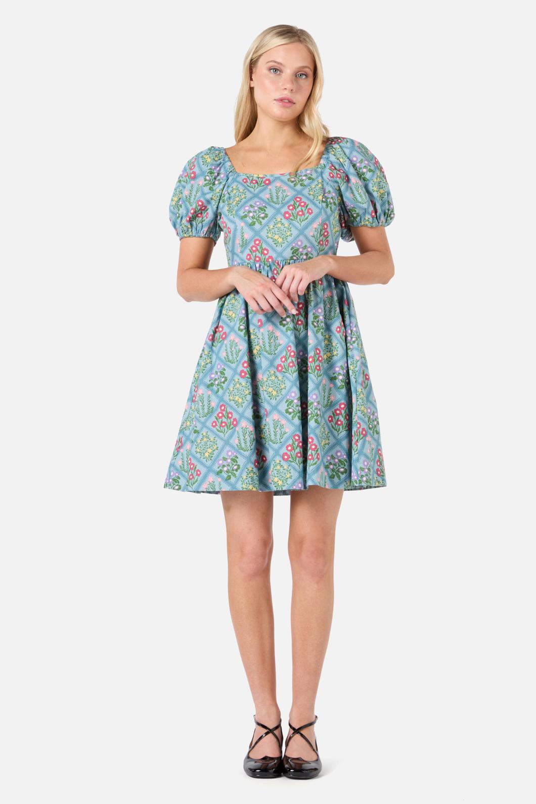  Lattice Floral Mini Dress