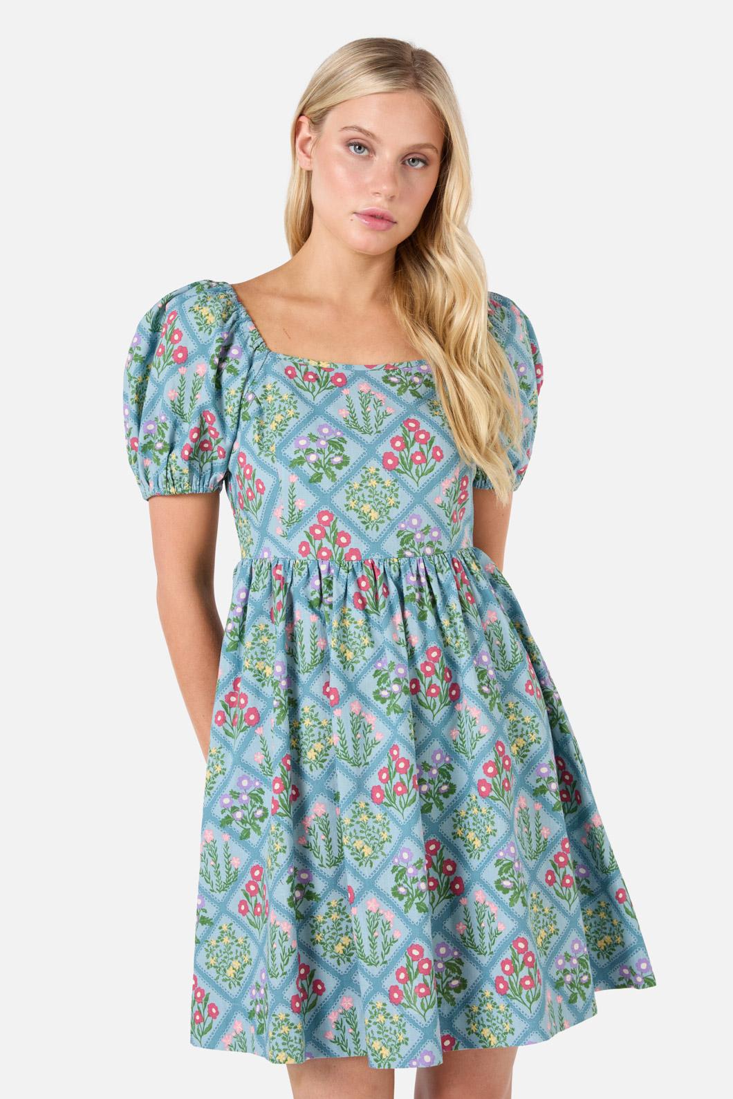  Lattice Floral Mini Dress