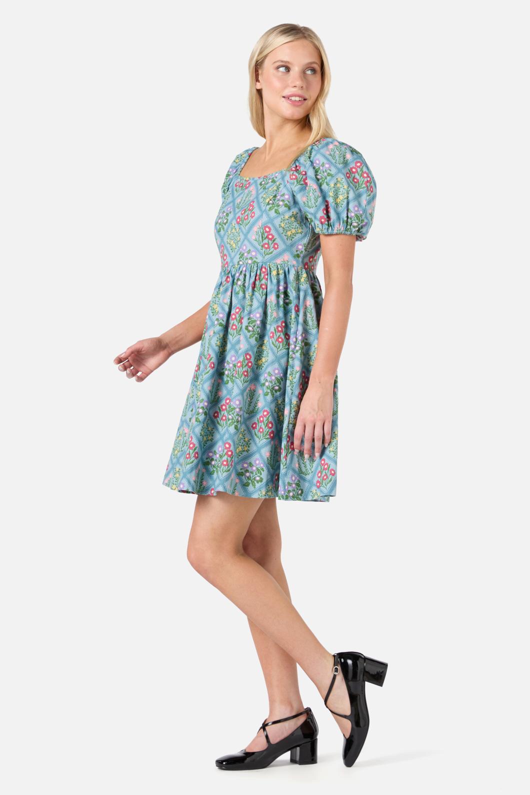  Lattice Floral Mini Dress