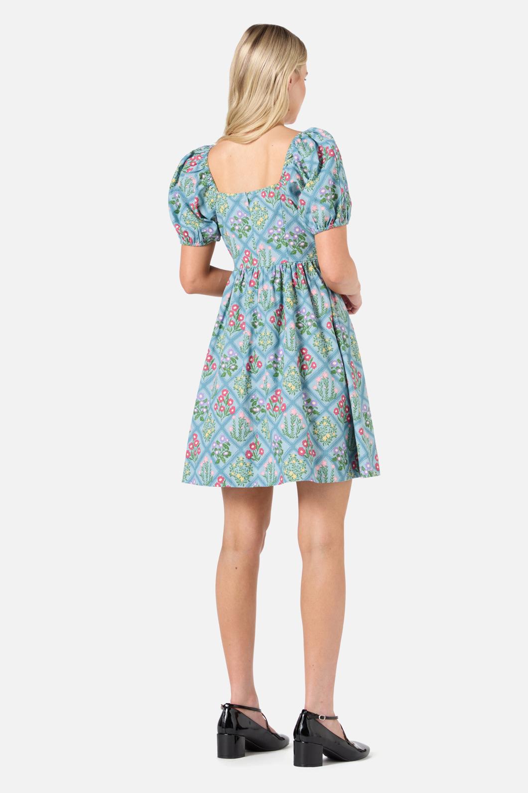  Lattice Floral Mini Dress