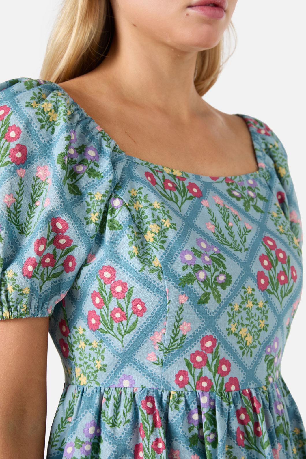  Lattice Floral Mini Dress